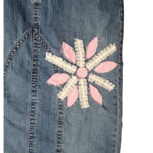 CATO Upcycled Flower Patch Long Jean Maxi Skirt With Back Split Women's Size 14 - Picture 5 of 7